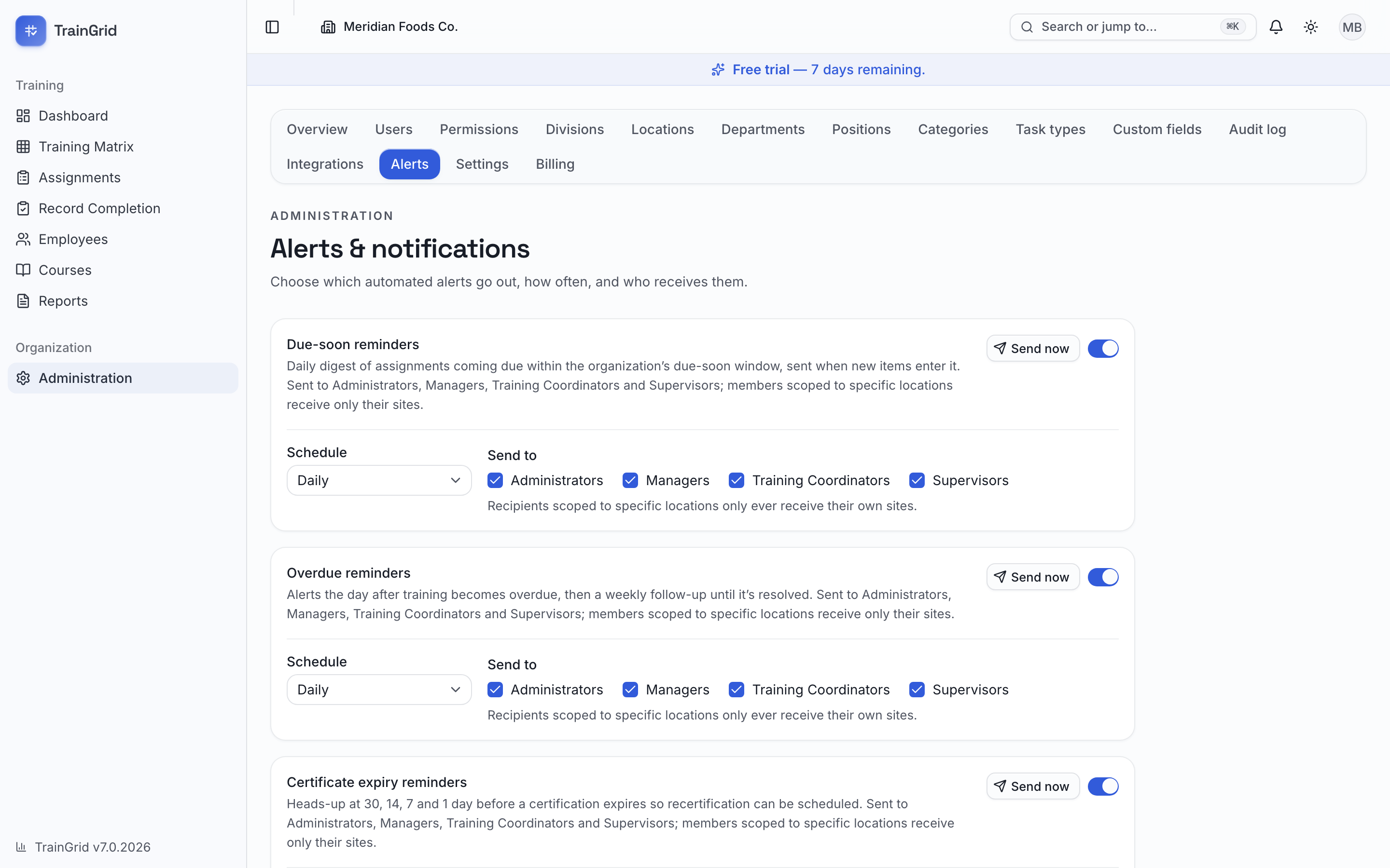 Administration — Alerts & notifications
