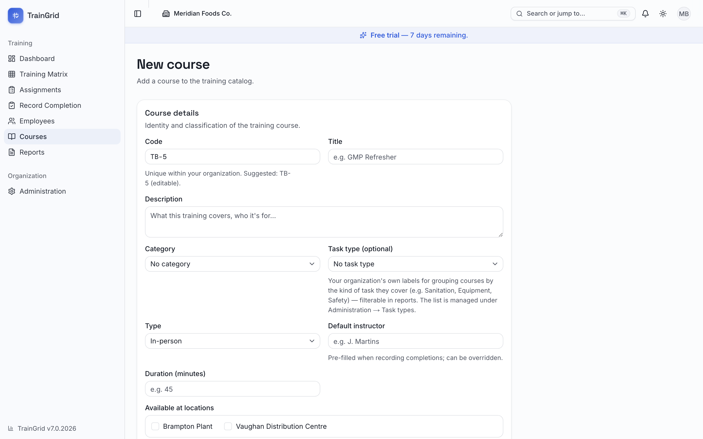 Creating a course