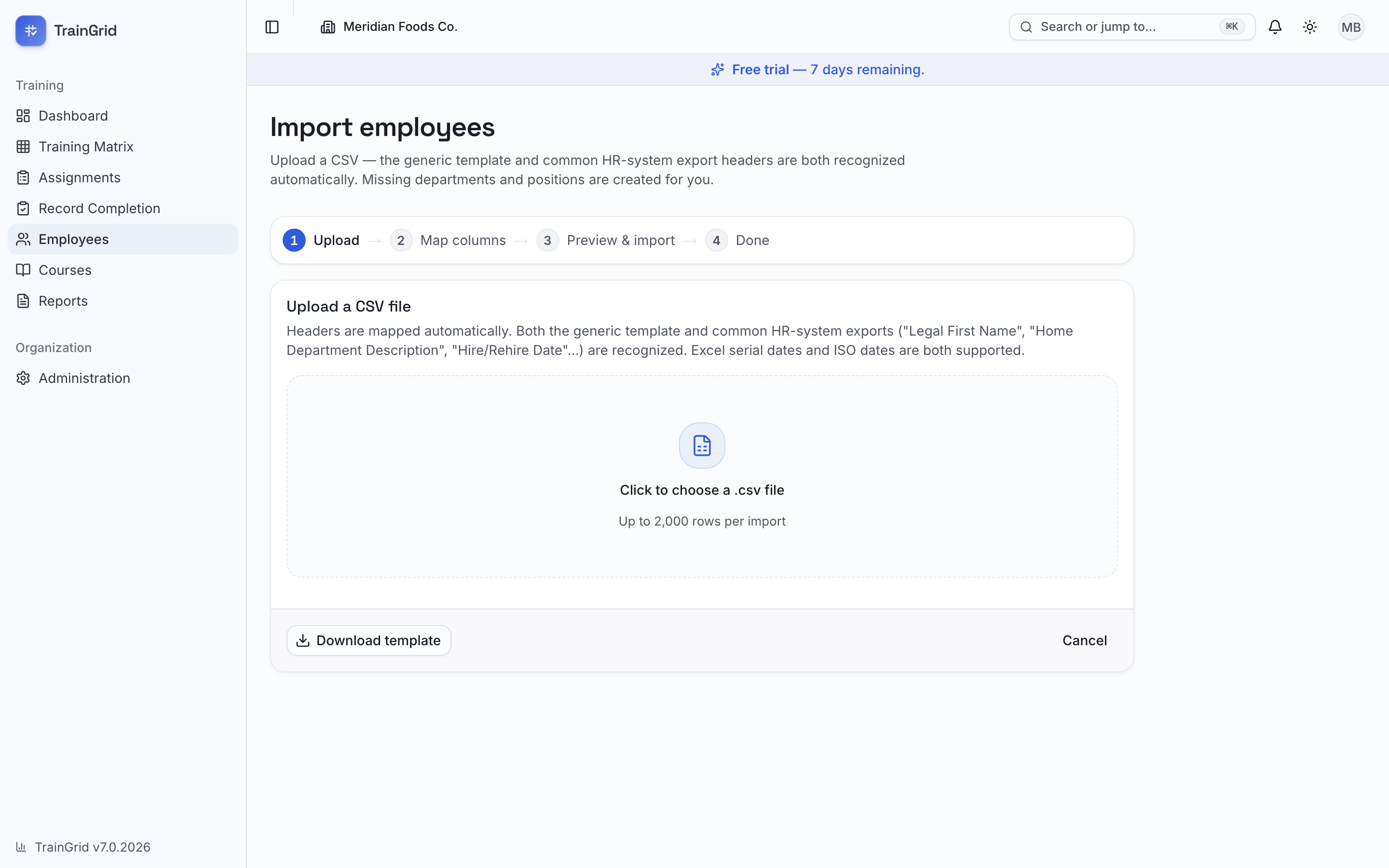 Importing employees from a spreadsheet