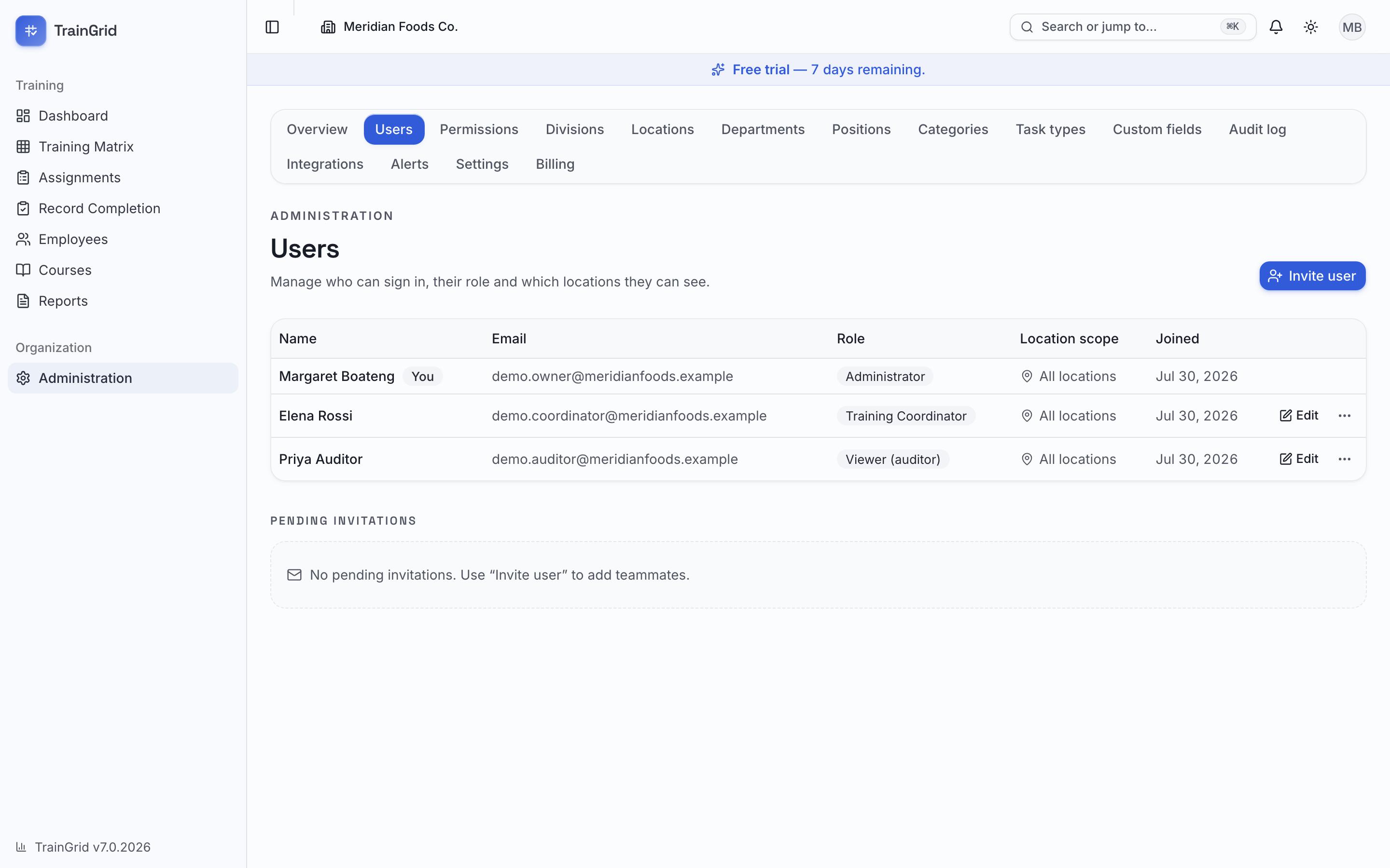 Users & invitations